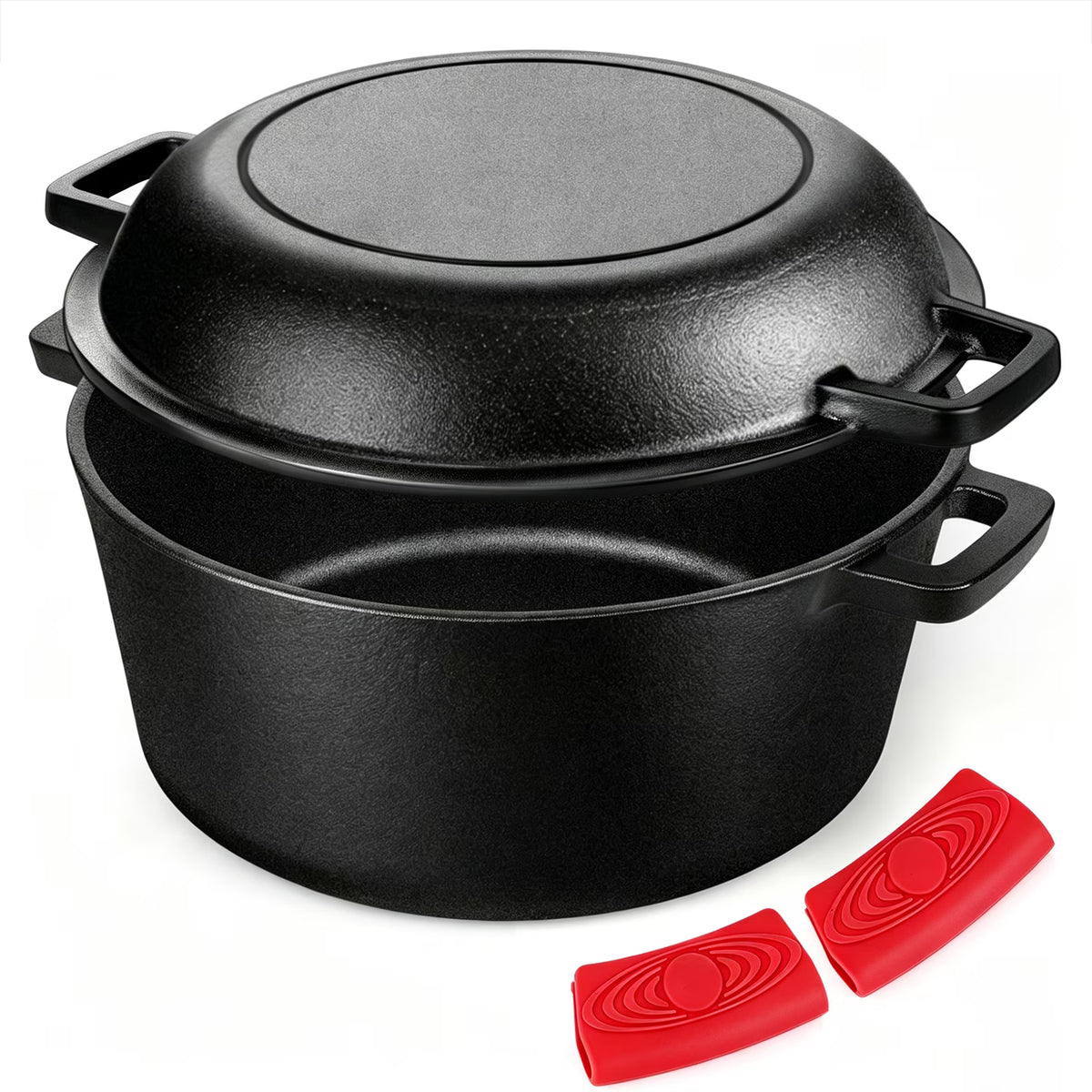 2-in-1 Cast Iron Dutch Oven Pot