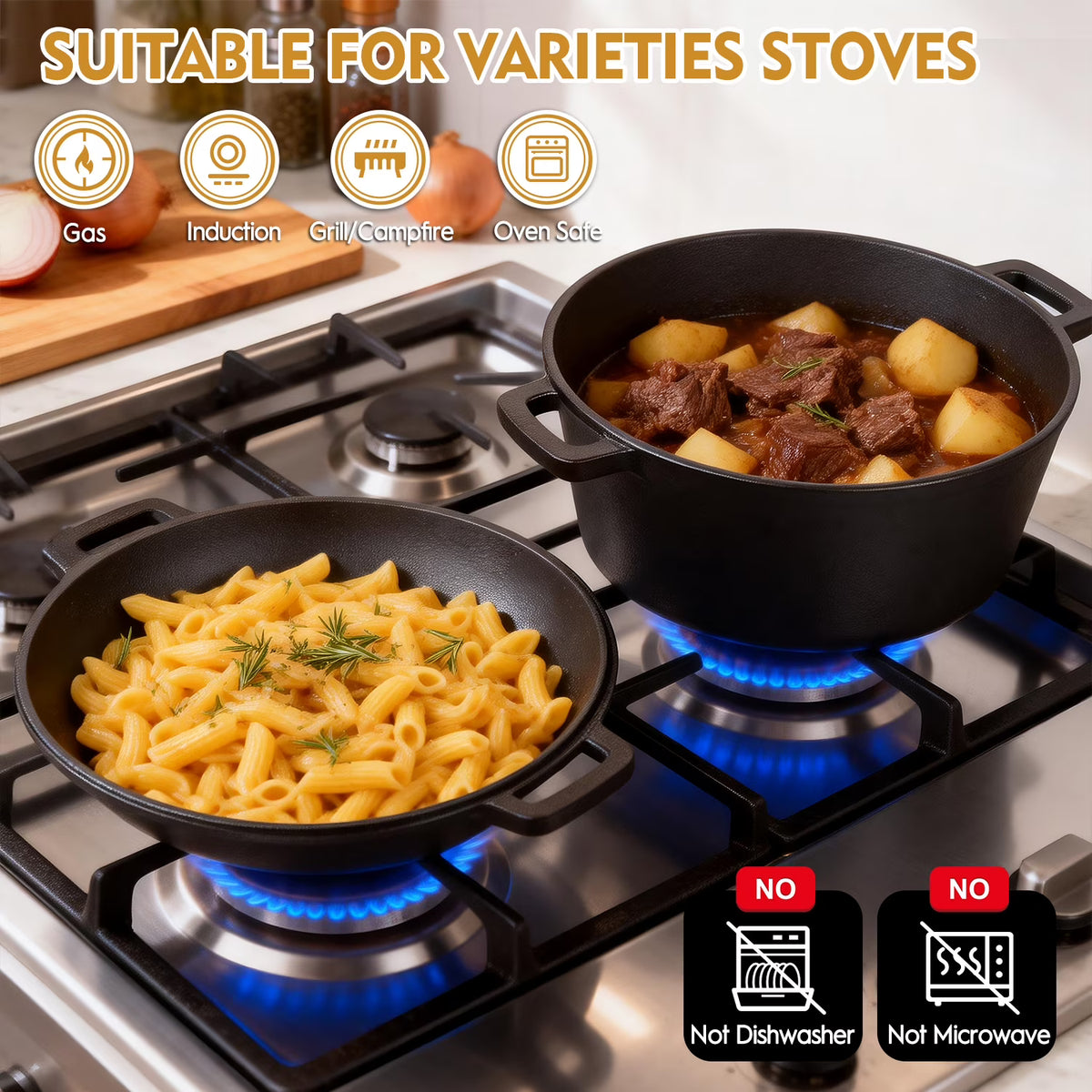 2-in-1 Cast Iron Dutch Oven Pot