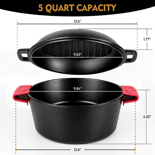 2-in-1 Cast Iron Dutch Oven Pot