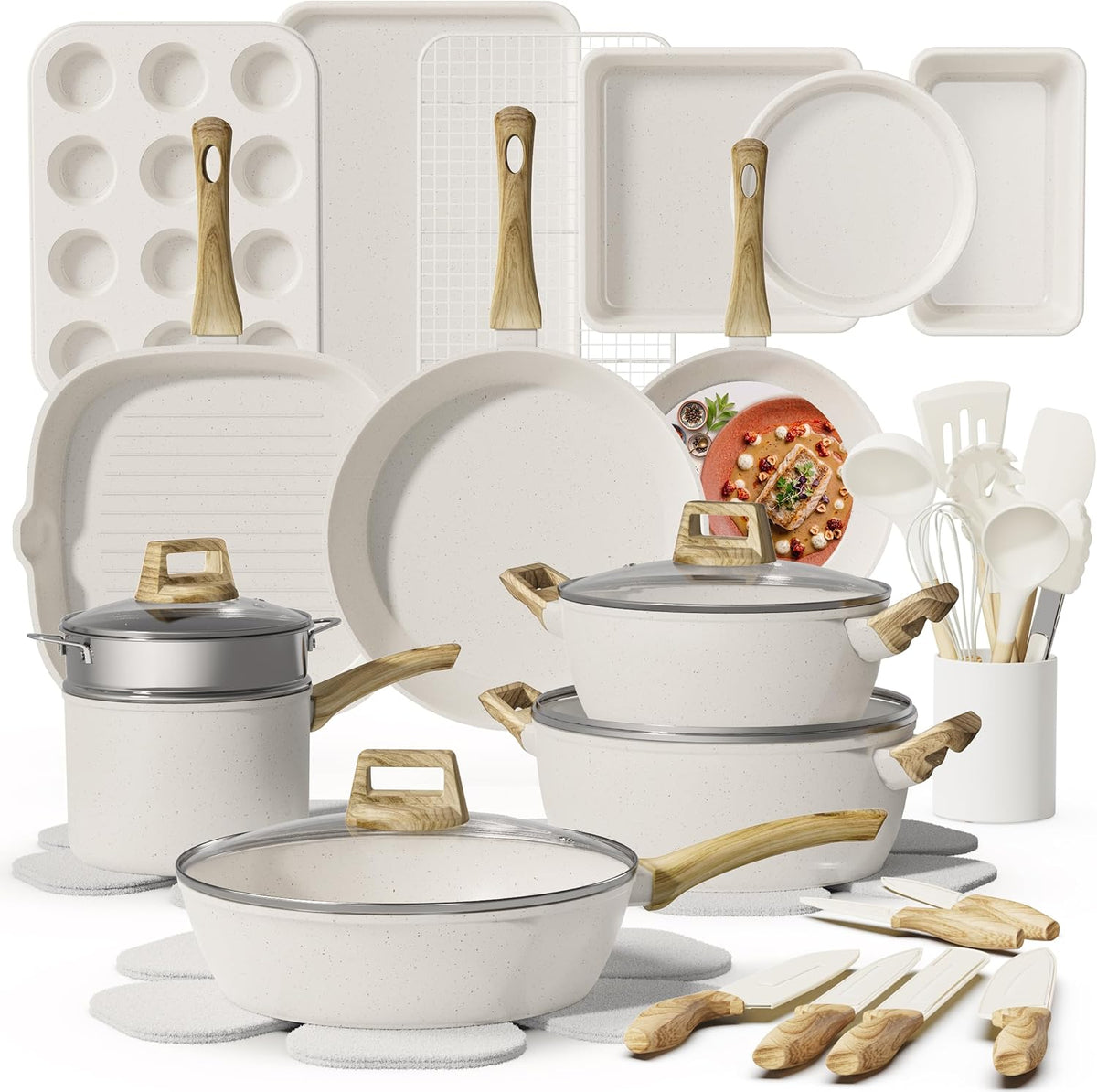 37Pcs Pots and Pans Set Non Stick,Ceramic Cookware Set