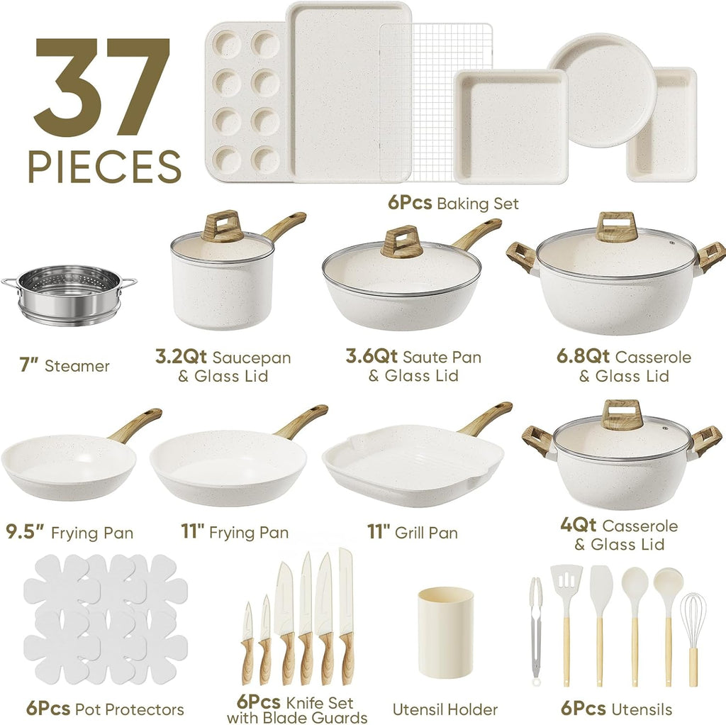 37Pcs Pots and Pans Set Non Stick,Ceramic Cookware Set