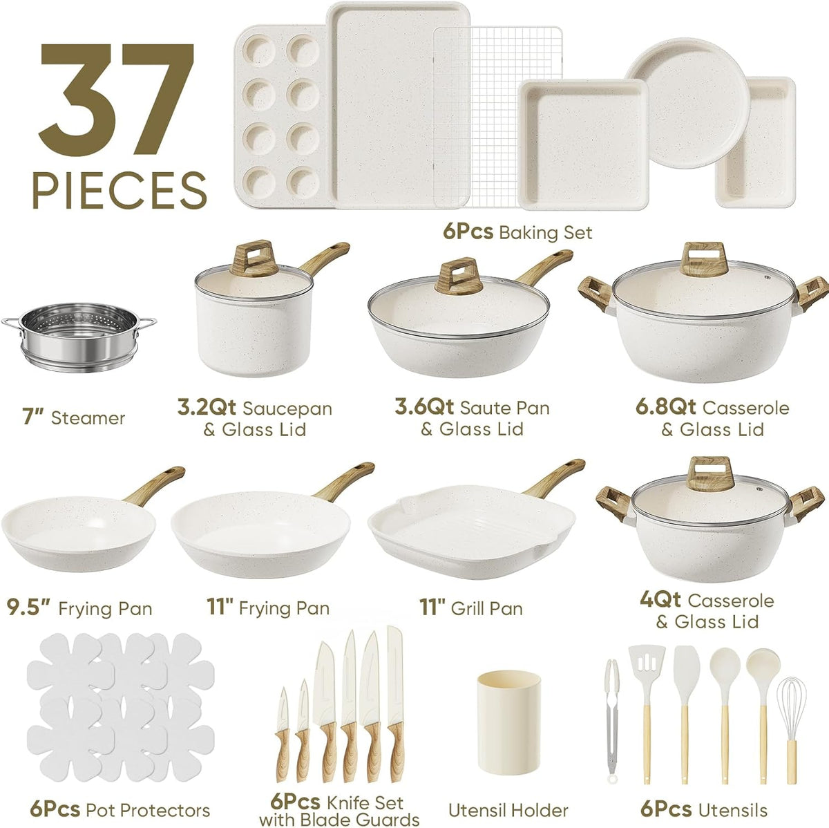 37Pcs Pots and Pans Set Non Stick,Ceramic Cookware Set