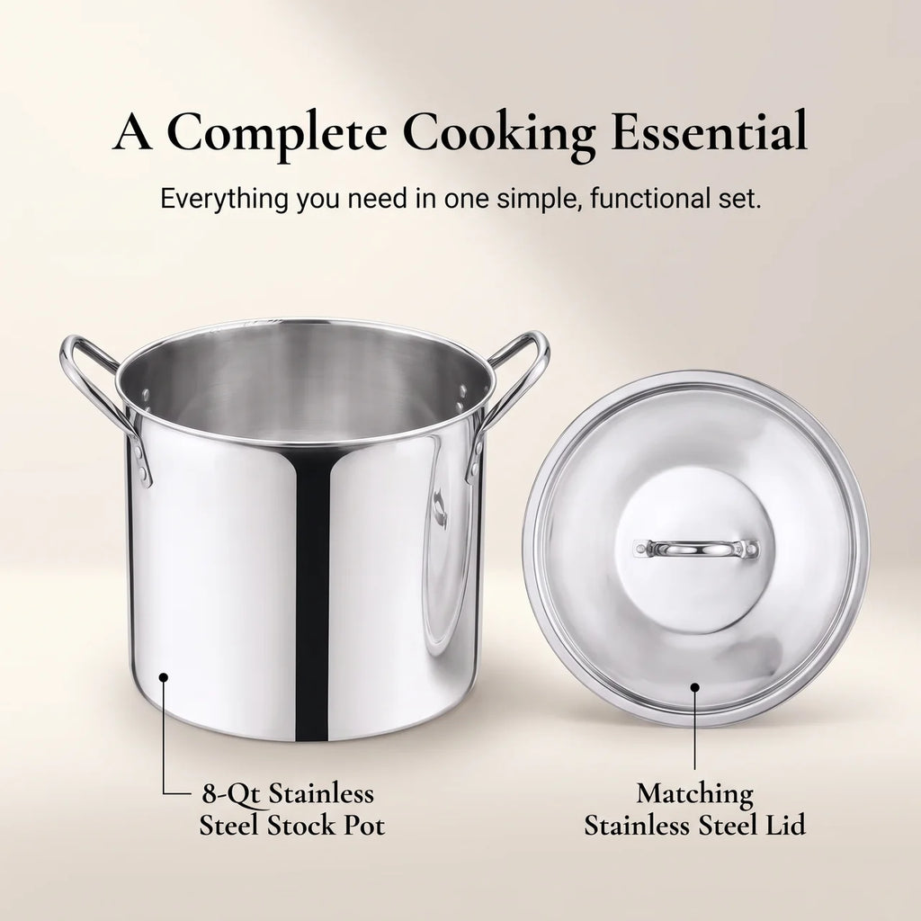8-Qt Stainless Steel Stock Pot with Stainless Steel Lid