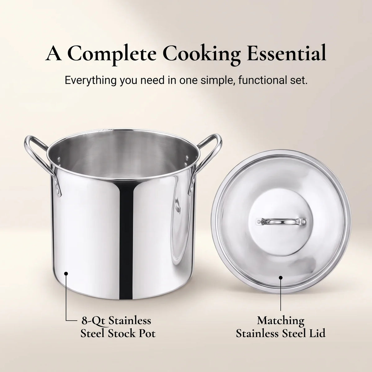 8-Qt Stainless Steel Stock Pot with Stainless Steel Lid