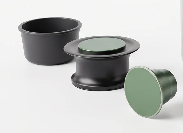 Dolce Gusto compatible holder, Nespresso compatible adapter and a capsule