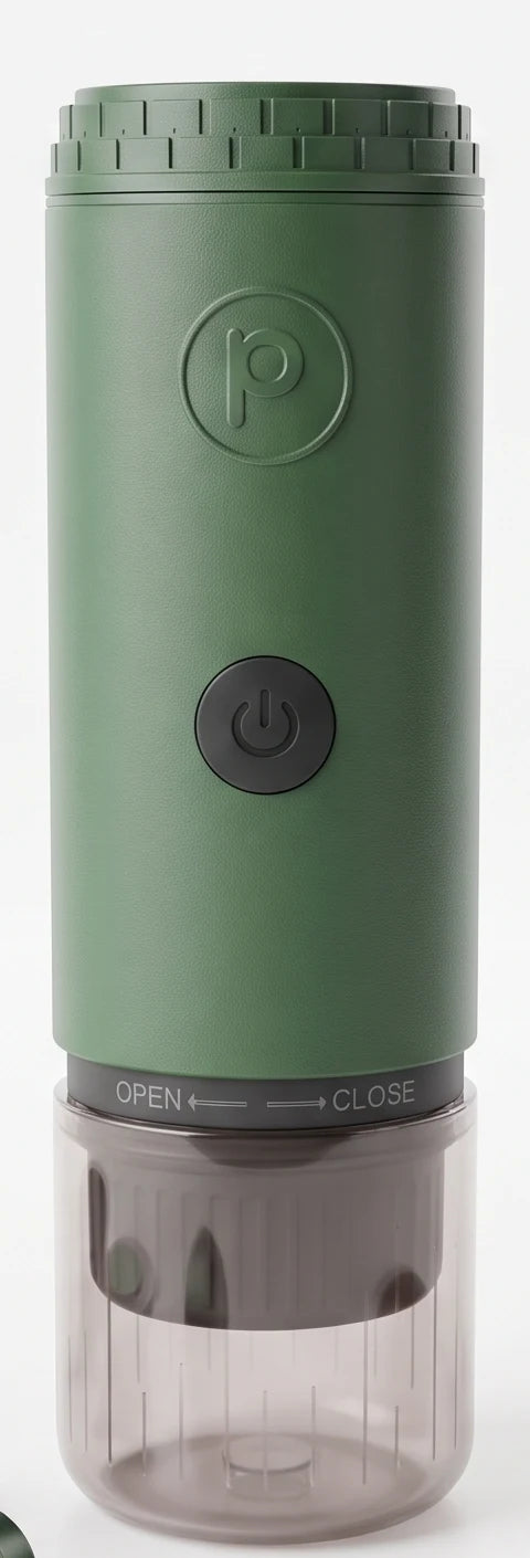 Forest green Origin with its travel cup on the base