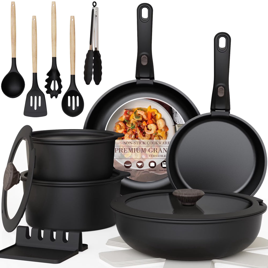 20-Piece Pots and Pans Set, Nonstick Cookware Set with Detachable Handles