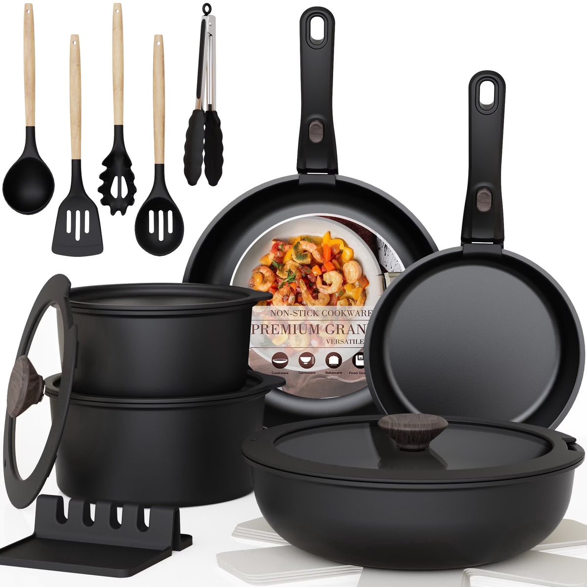 20-Piece Pots and Pans Set, Nonstick Cookware Set with Detachable Handles