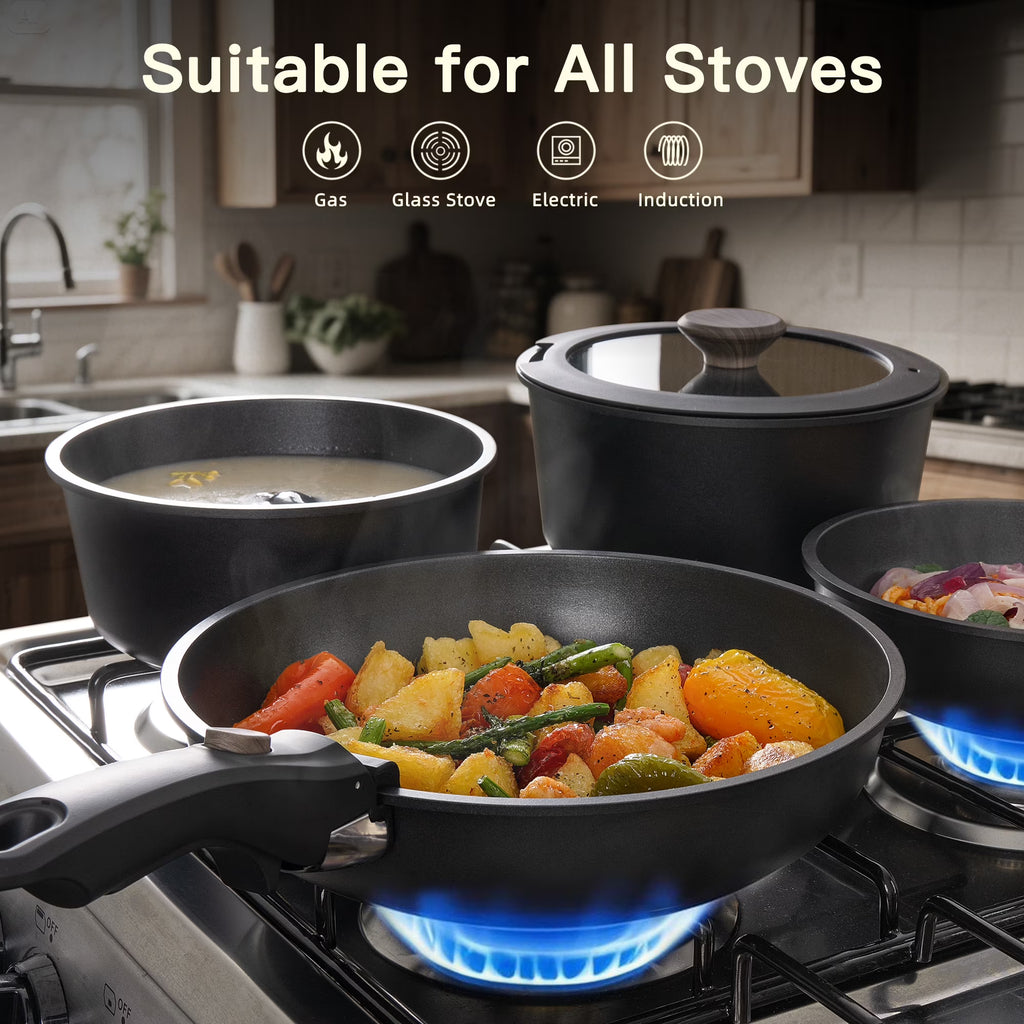 20-Piece Pots and Pans Set, Nonstick Cookware Set with Detachable Handles